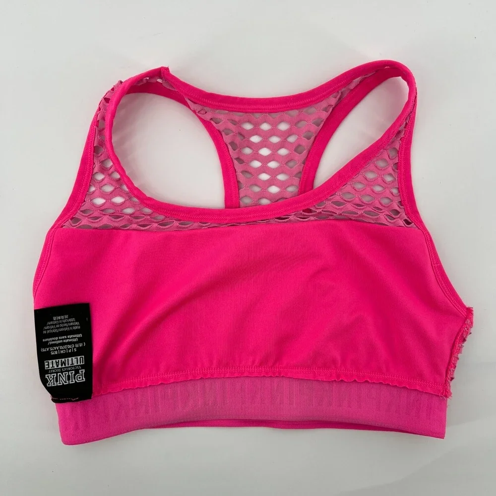 Victorias Secret PINK Women S‎ Ultimate Unlined Racerback Sports Bra Pink Mesh